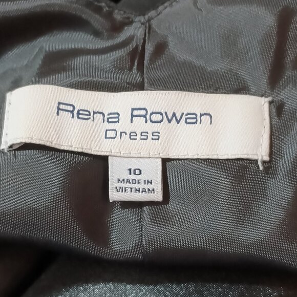 Rena Rowan Midi Cocktail Dress 10 Faux Wrap Black Sheer Chiffon Satin Bow - Picture 12 of 14